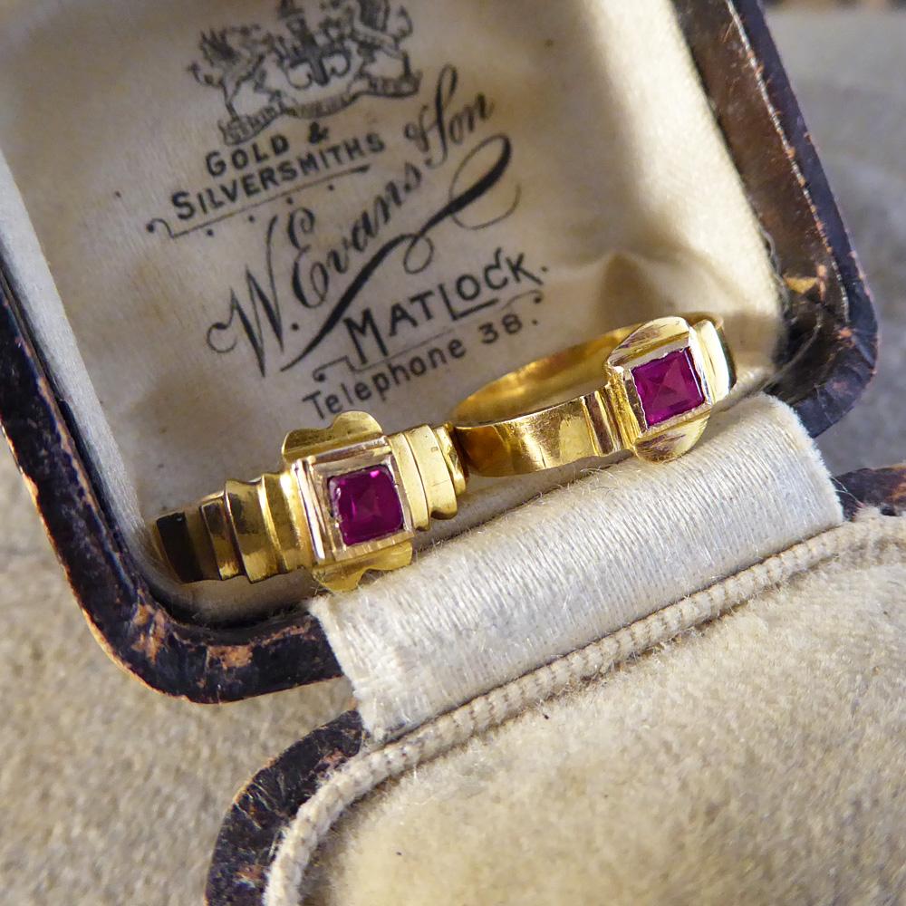 Late Victorian Red Glass and Gold Midi Baby Rings 2