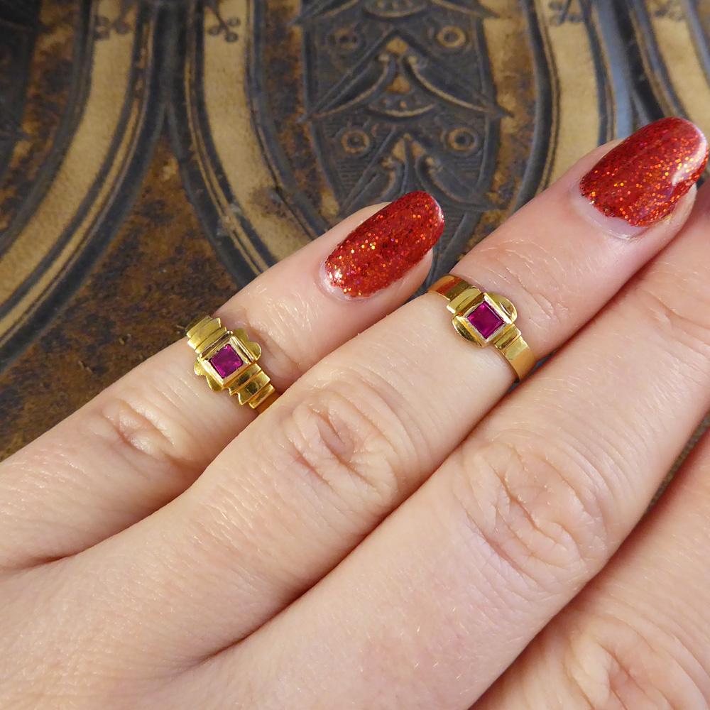Late Victorian Red Glass and Gold Midi Baby Rings 4