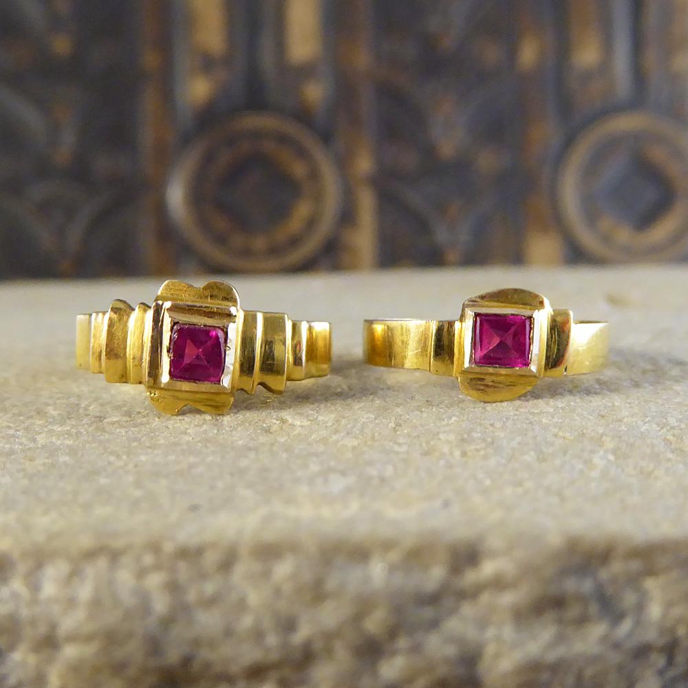 Late Victorian Red Glass and Gold Midi Baby Rings 5