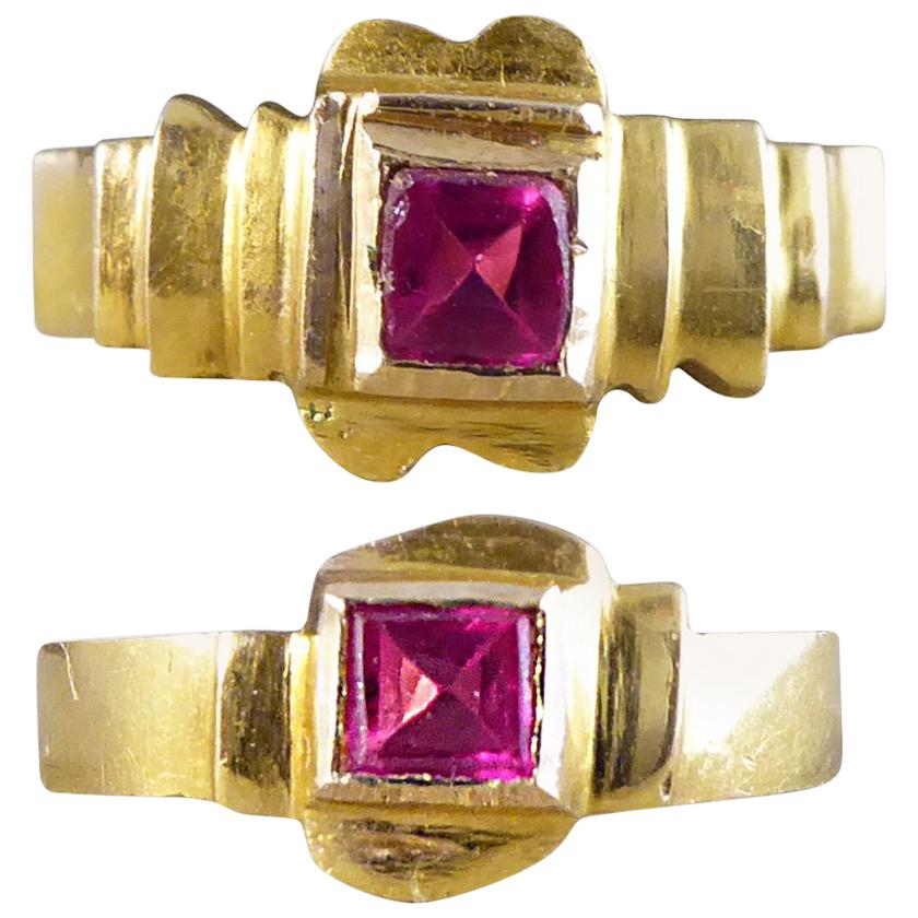 Late Victorian Red Glass and Gold Midi Baby Rings