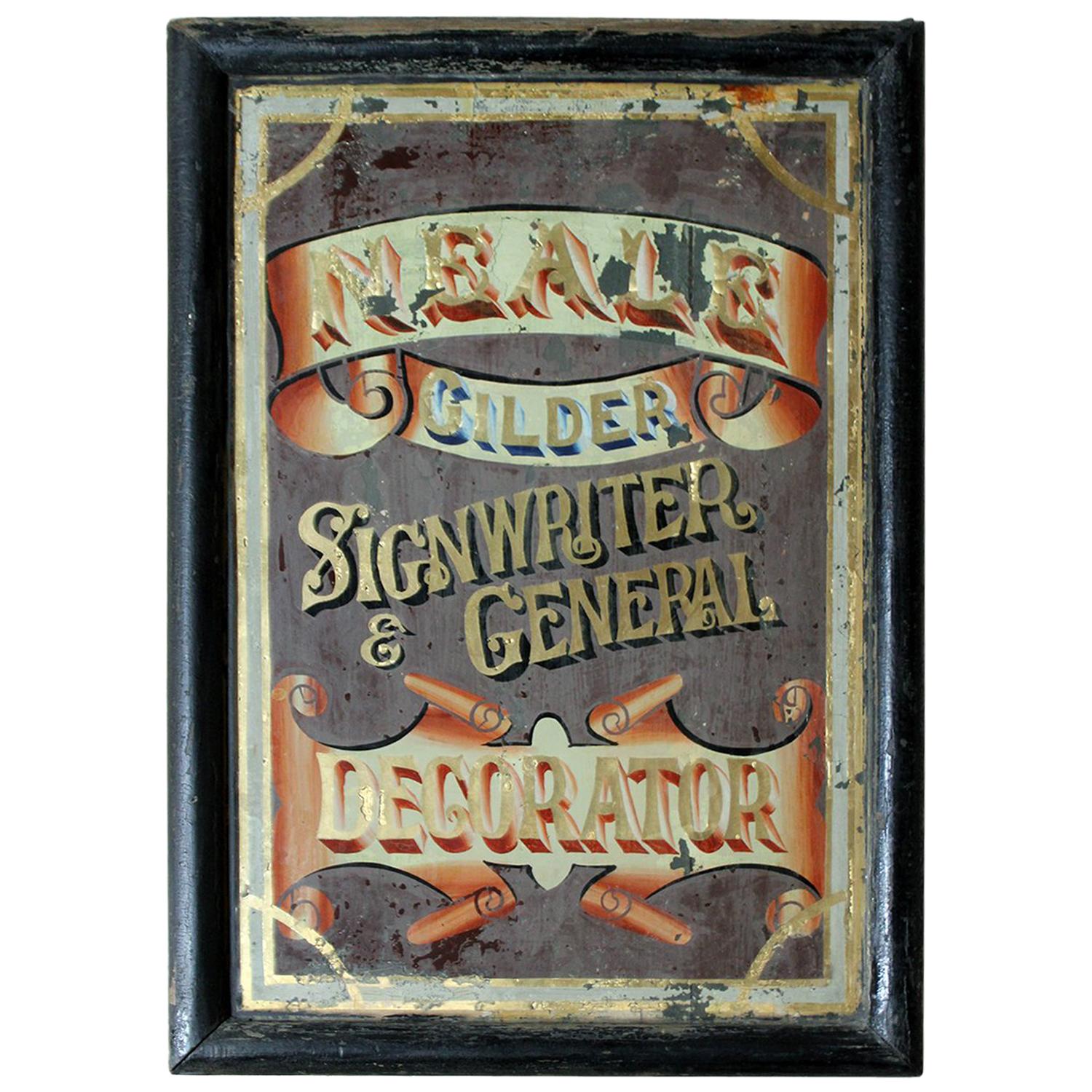 Late Victorian Reverse Glass Sign Written Advertising Mirror, circa 1870-1880