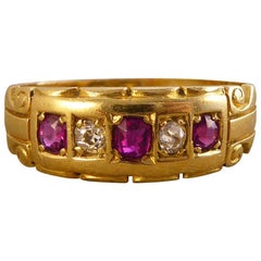 Late Victorian Ring Set with Alternating Rubies and Diamonds, 18 Carat Gold
