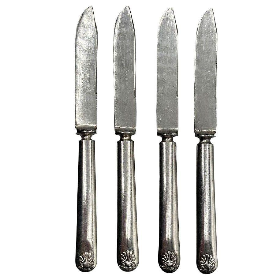 American Late Victorian Rodgers Meriden Conn Shell Design Dessert Luncheon Knife Set of 4 For Sale