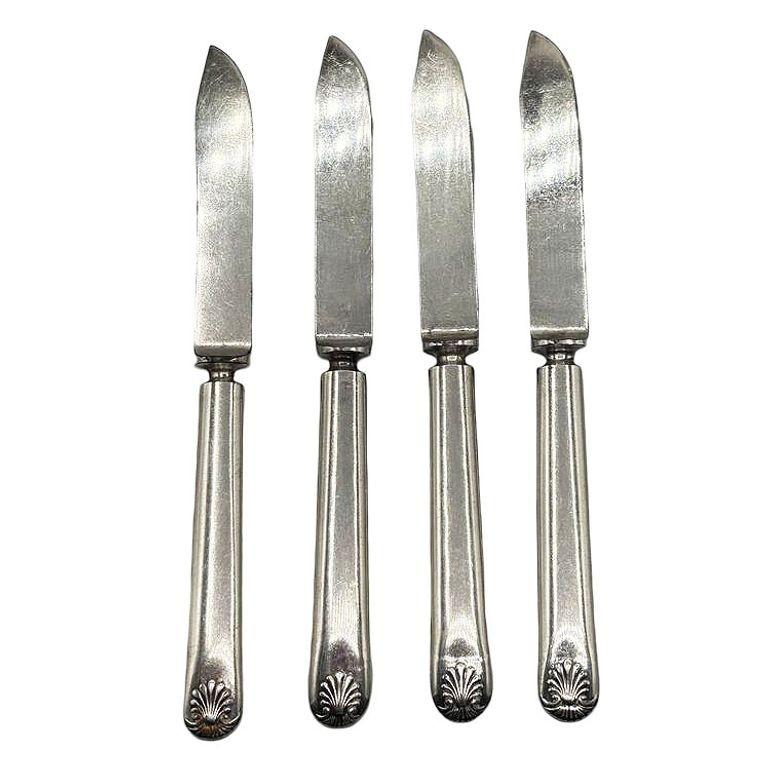 19th Century Late Victorian Rodgers Meriden Conn Shell Design Dessert Luncheon Knife Set of 4 For Sale