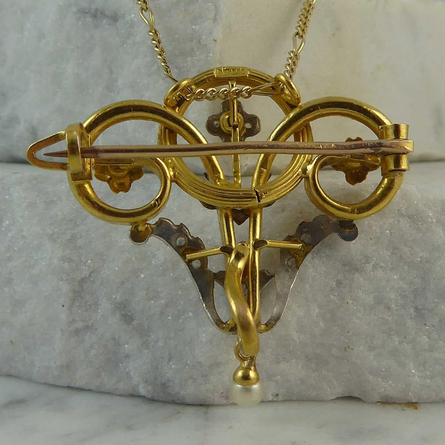 Late Victorian Rose Cut Diamond Gold Pendant or Brooch, Yellow Gold 1