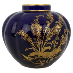 Spätviktorianische Royal Crown Derby Vase kobaltblau & vergoldet