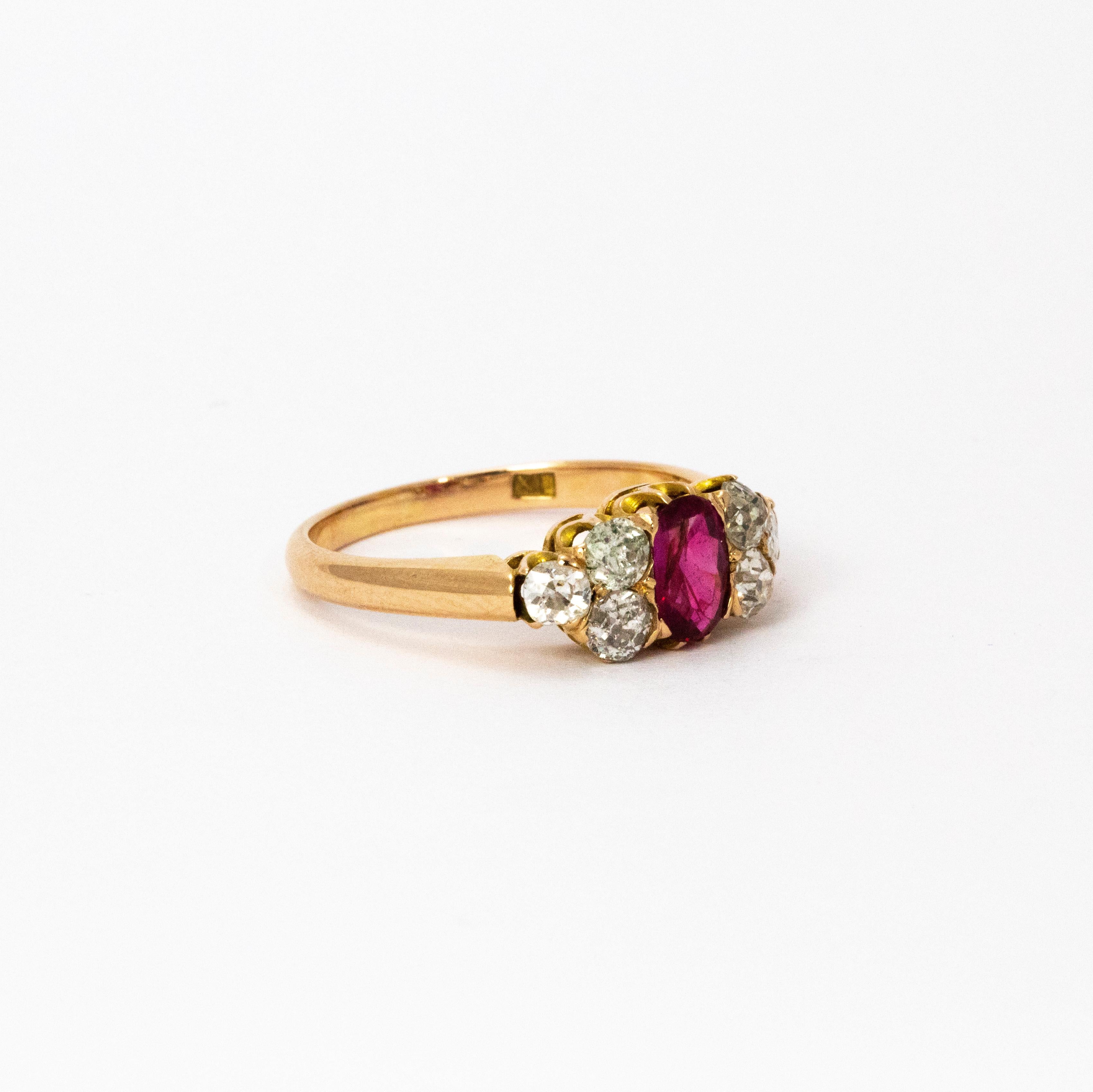 Late Victorian Ruby and Diamond 18 Karat Gold Ring In Excellent Condition For Sale In Chipping Campden, GB