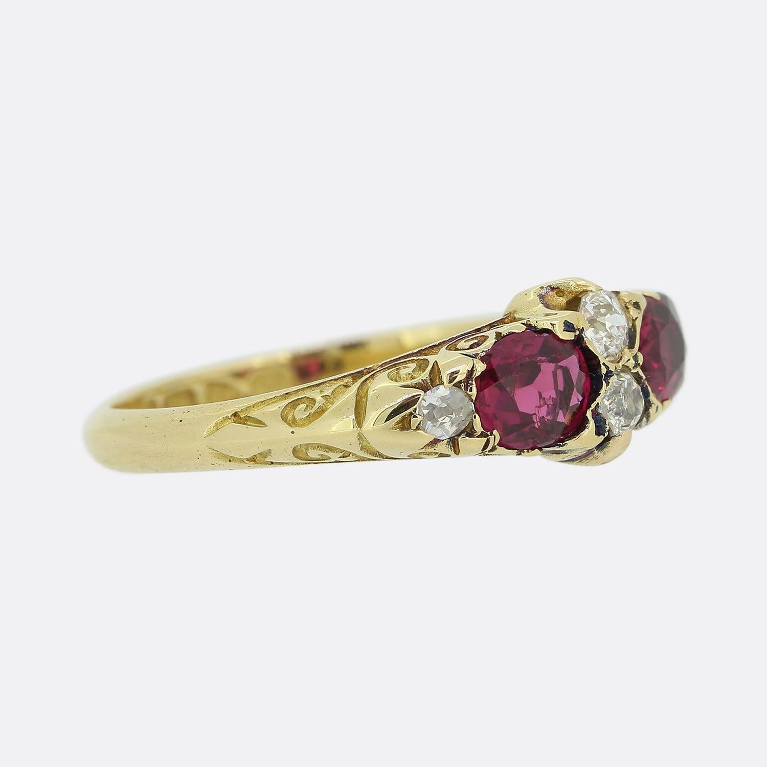 Oval Cut Late Victorian Ruby and Diamond Band Ring For Sale