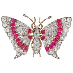 Antique Late Victorian Ruby and Diamond Butterfly Brooch