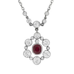 Late Victorian Ruby and Diamond Cluster Pendant, circa 1900s