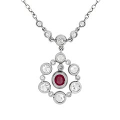 Late Victorian Ruby and Diamond Cluster Pendant, circa 1900s
