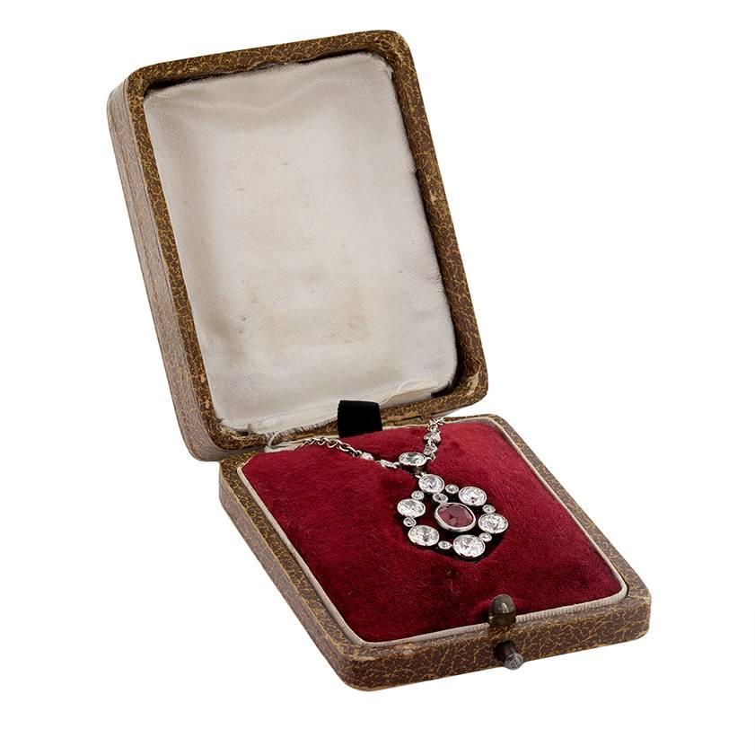 Women's or Men's Late Victorian Ruby and Diamond Cluster Pendant, circa 1900s