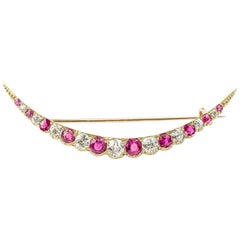 Late Victorian Ruby and Diamond Crescent Brooch