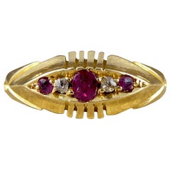 Late Victorian Ruby and Diamond Five-Stone 18 Carat Gold Ring Late Victorian Ruby and Diamond Five-Stone 18 Carat Gold Ring
