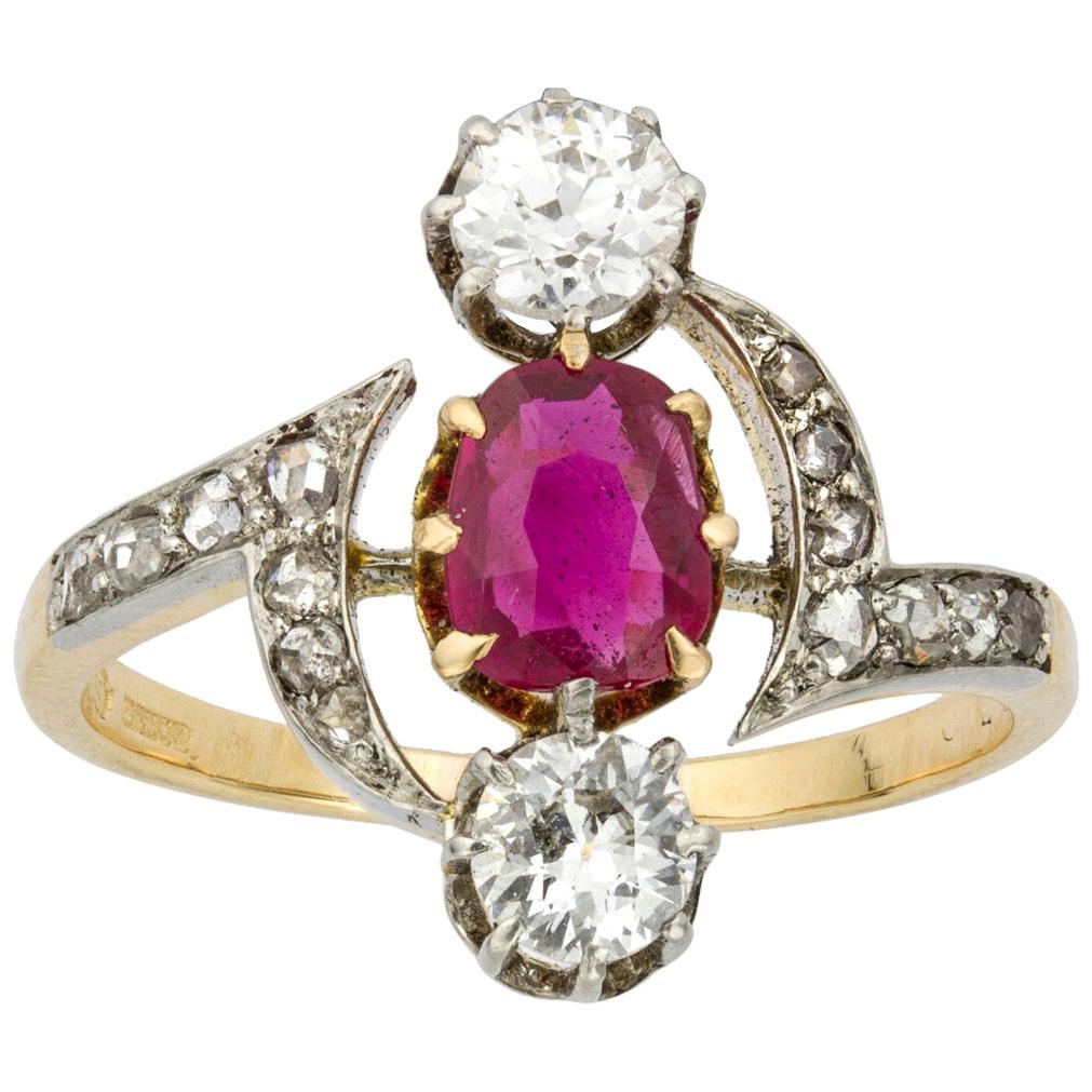 Late Victorian Ruby and Diamond Ring For Sale