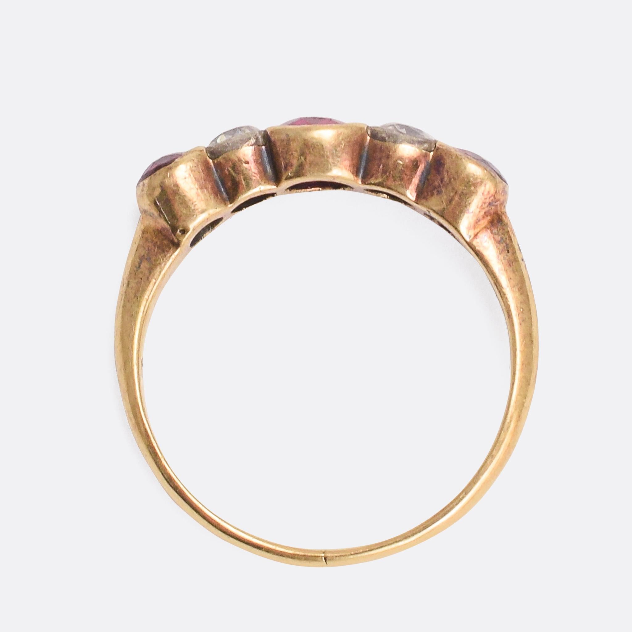 Women's Late Victorian Ruby Diamond Five-Stone Ring