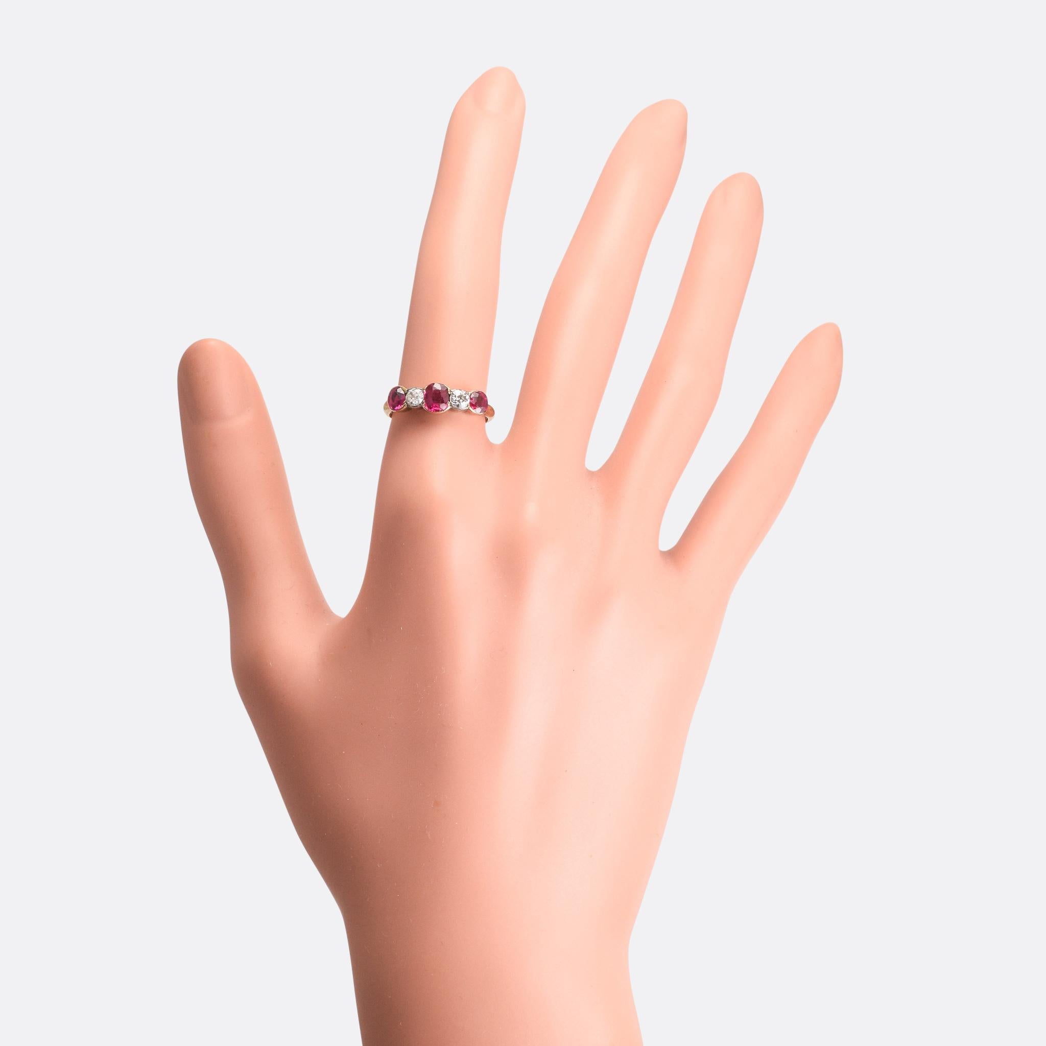 Late Victorian Ruby Diamond Five-Stone Ring 1