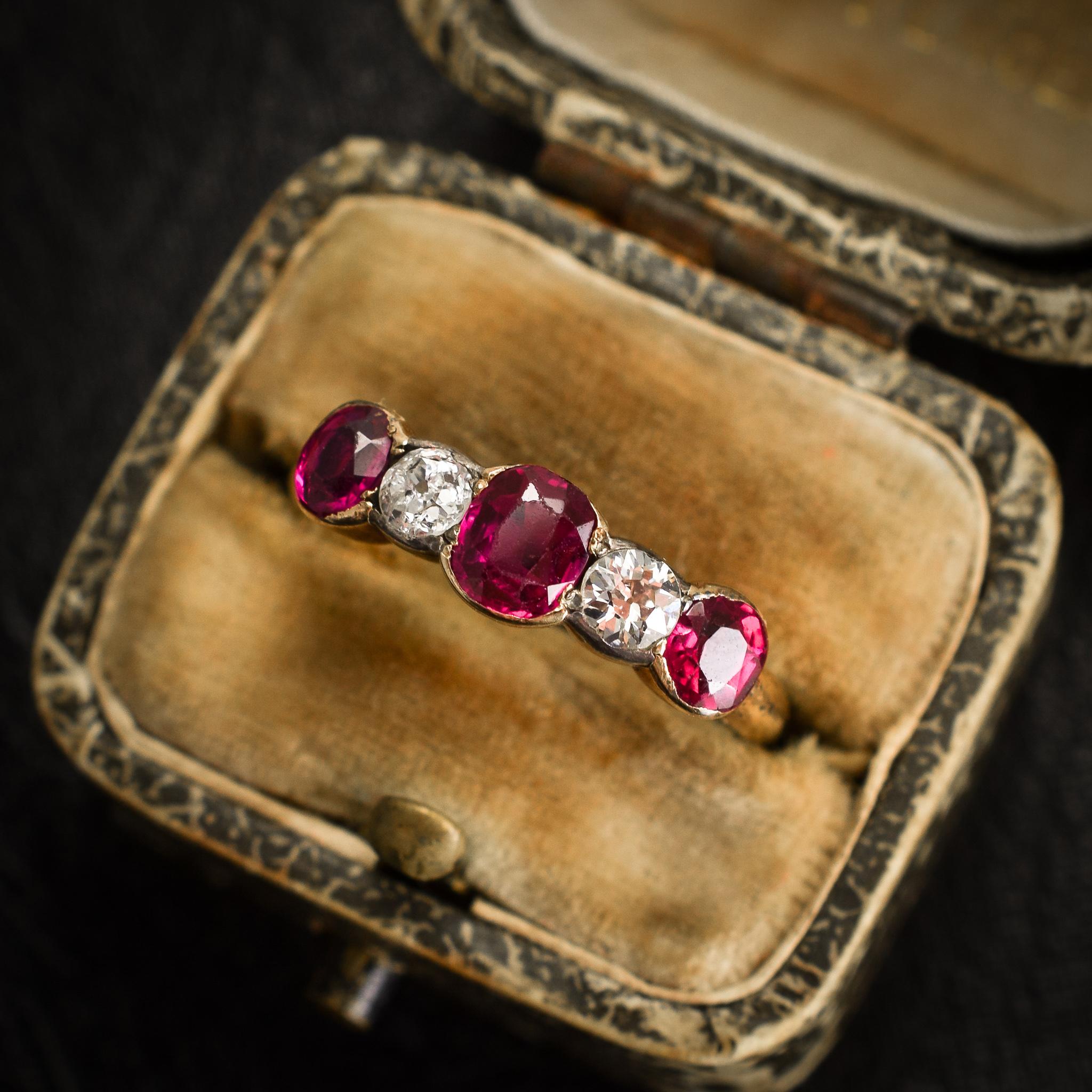 Late Victorian Ruby Diamond Five-Stone Ring 2