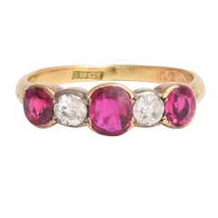 Late Victorian Ruby Diamond Five-Stone Ring
