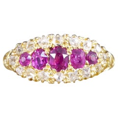 Late Victorian Ruby Five Stone and Diamond Cluster Ring in 18ct Yellow Gold