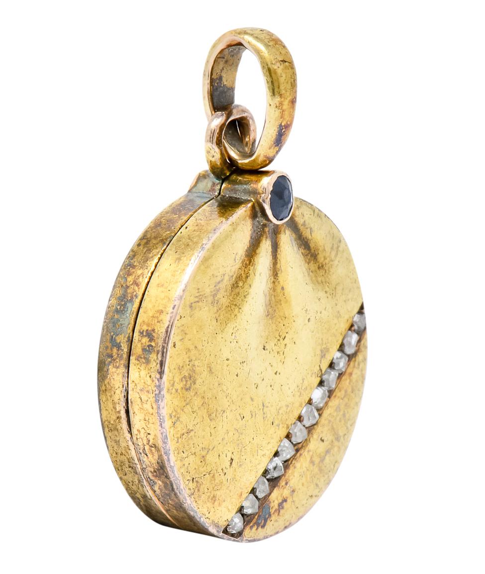 Late Victorian Russian Sapphire Diamond 14 Karat Gold Locket In Excellent Condition In Philadelphia, PA