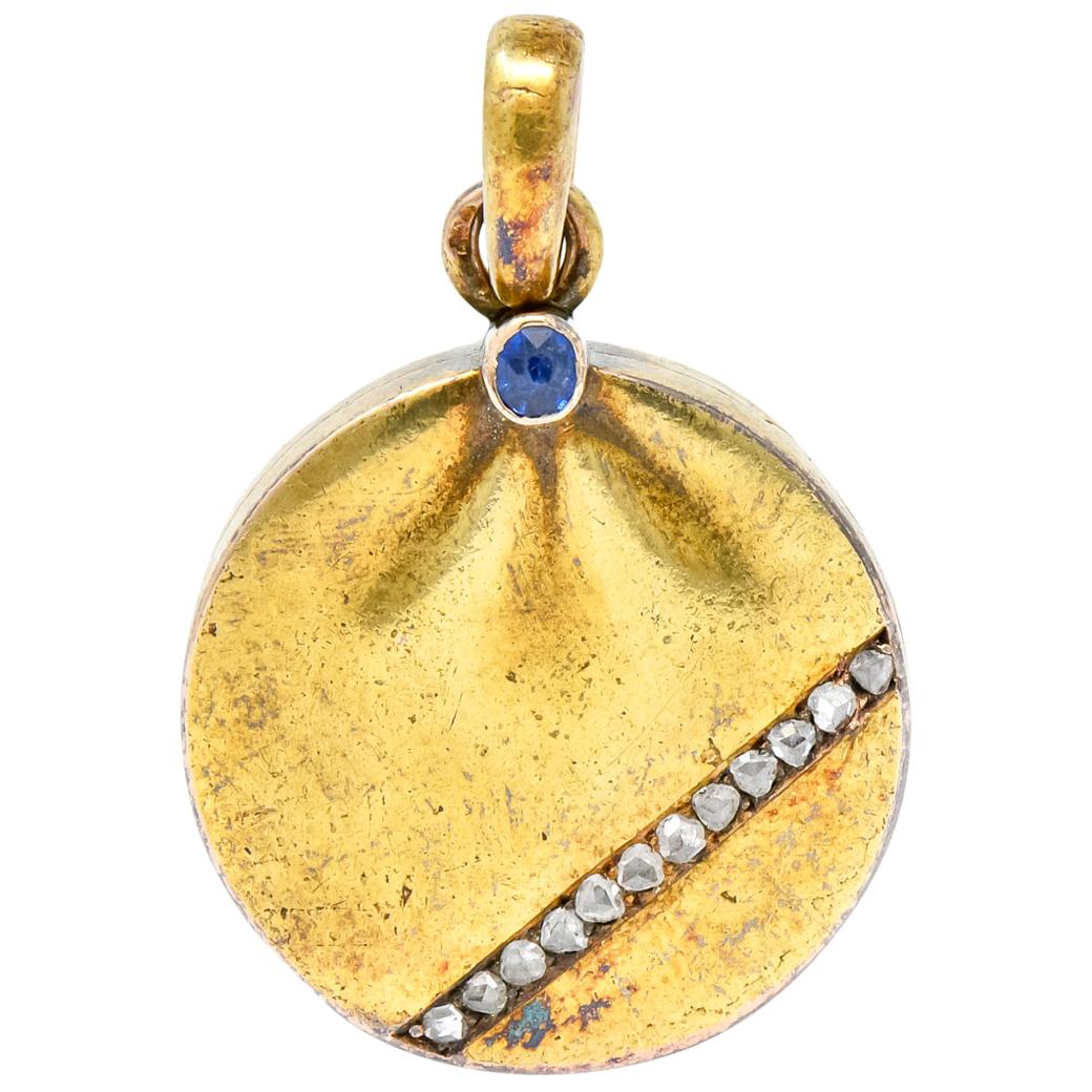 Late Victorian Russian Sapphire Diamond 14 Karat Gold Locket