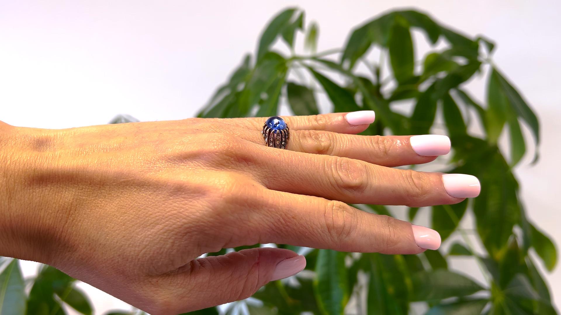 Late Victorian Sapphire and Diamond 14k Rose Gold Ring In Good Condition In Beverly Hills, CA
