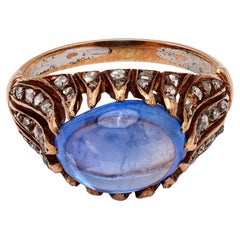 Antique Late Victorian Sapphire and Diamond 14k Rose Gold Ring