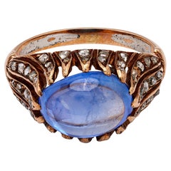 Late Victorian Sapphire and Diamond 14k Rose Gold Ring