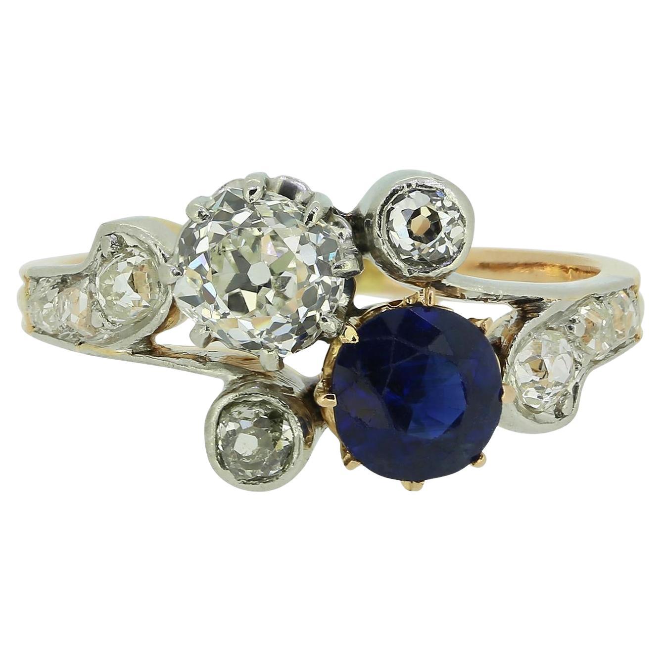 Late Victorian Sapphire and Diamond Cluster Ring