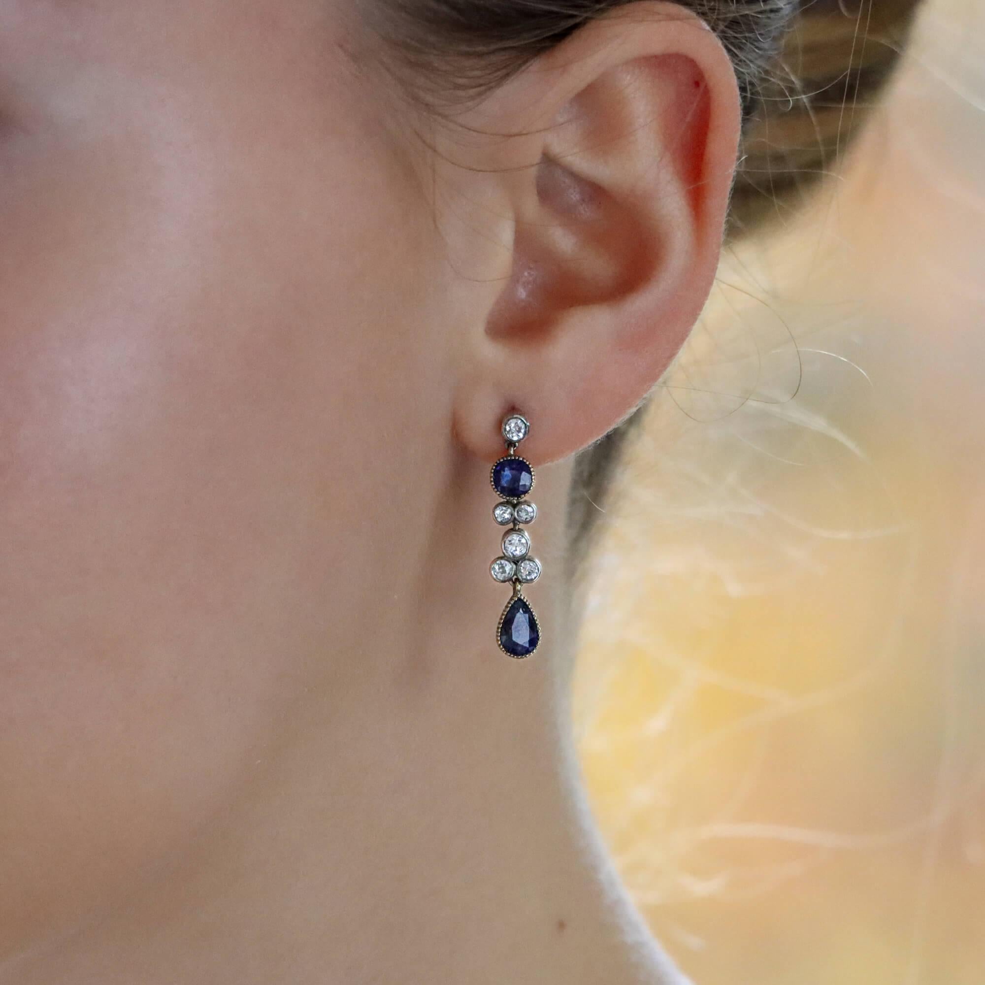 Spätviktorianische Umwandelbare Tiara/Halskette und Ohrringe mit Saphiren und Diamanten im Angebot 4