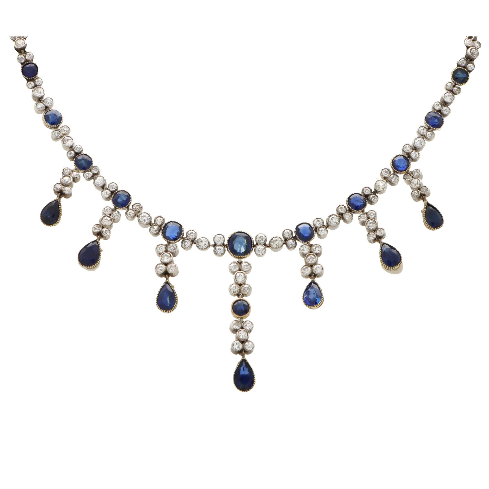 Spätviktorianische Umwandelbare Tiara/Halskette und Ohrringe mit Saphiren und Diamanten (Tropfenschliff) im Angebot