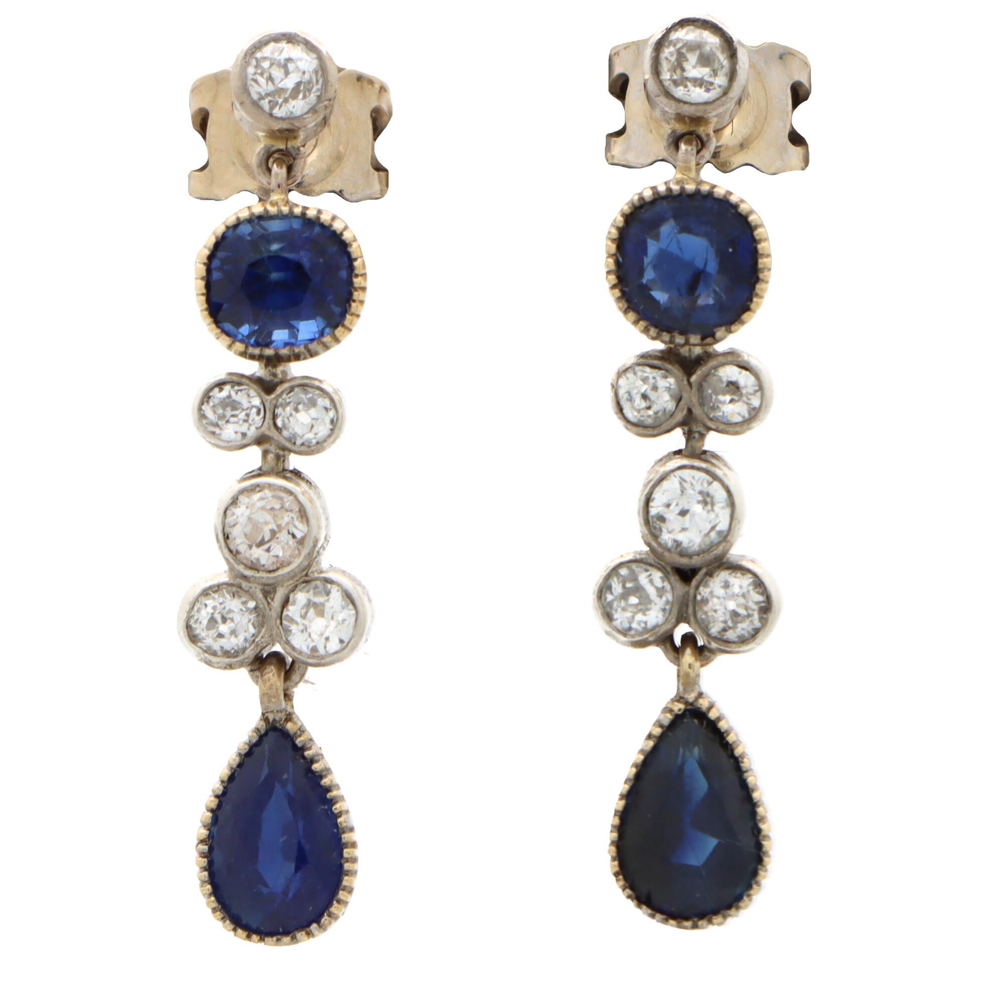 Spätviktorianische Umwandelbare Tiara/Halskette und Ohrringe mit Saphiren und Diamanten im Zustand „Gut“ im Angebot in London, GB