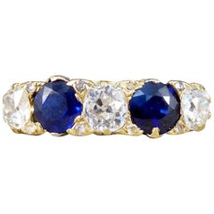 Late Victorian Sapphire and Diamond Five-Stone 18 Carat Gold Ring