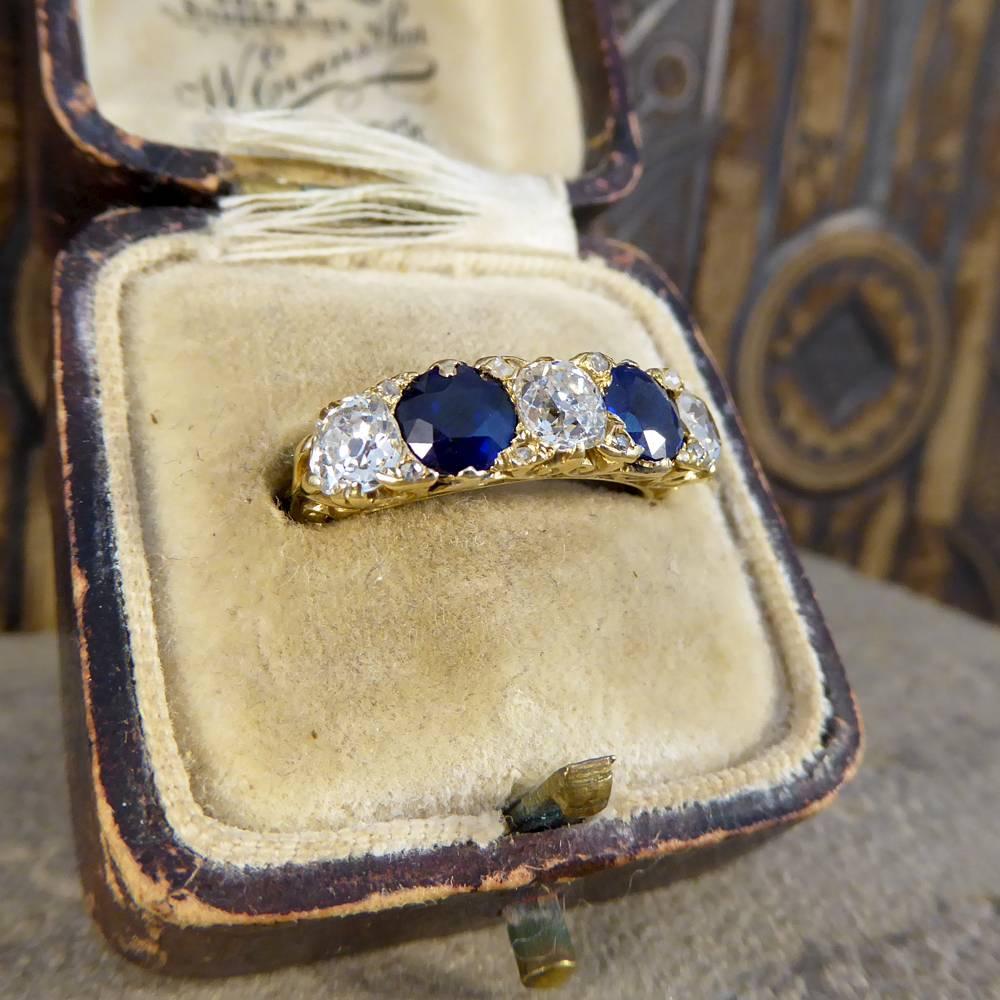 Late Victorian Sapphire and Diamond Five-Stone 18 Carat Gold Ring 5