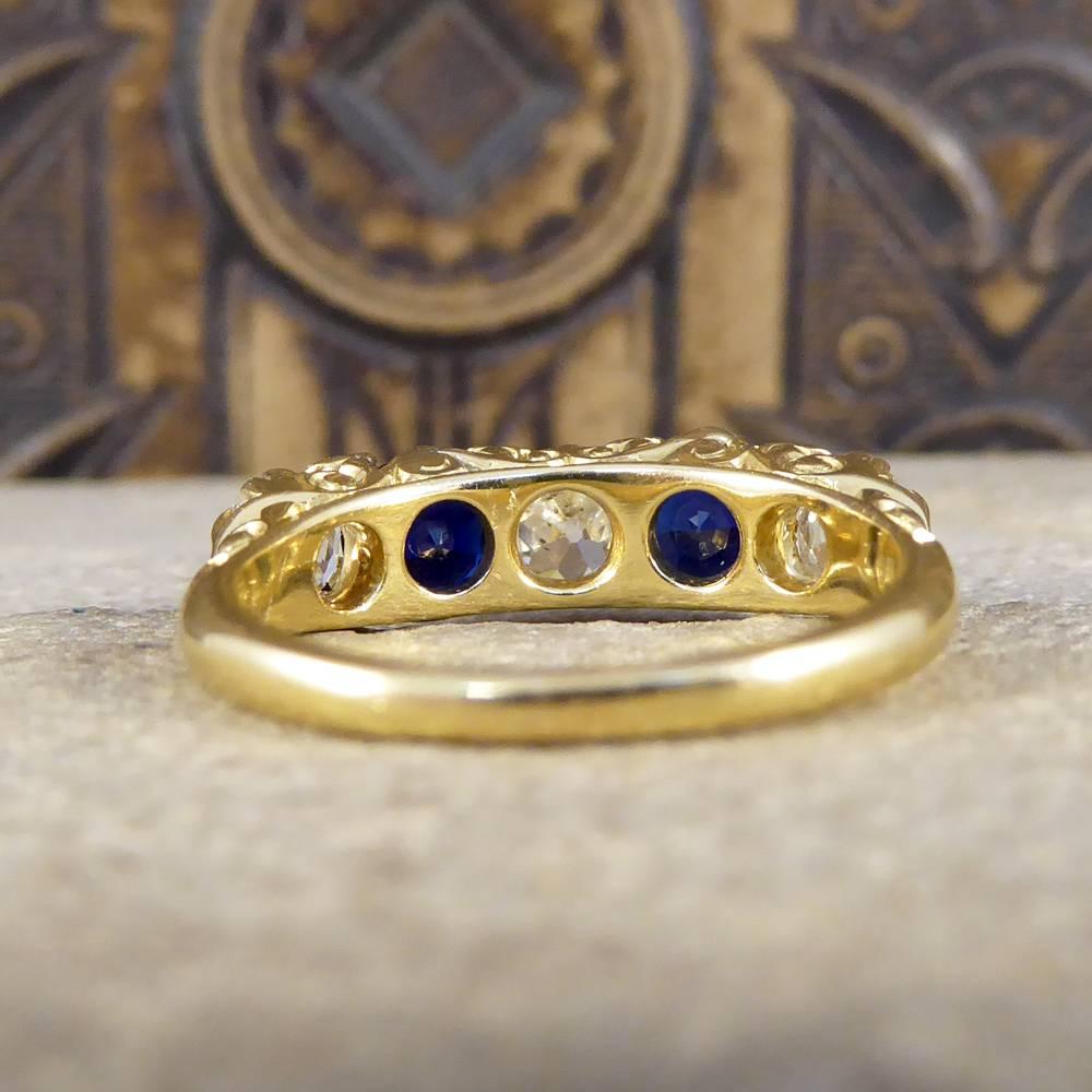 Late Victorian Sapphire and Diamond Five-Stone 18 Carat Gold Ring In Good Condition In Yorkshire, West Yorkshire