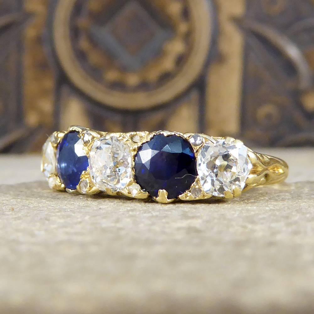 Women's Late Victorian Sapphire and Diamond Five-Stone 18 Carat Gold Ring