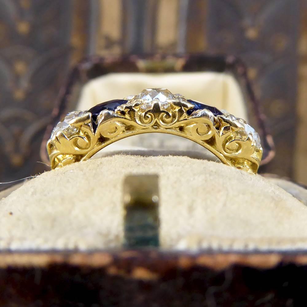 Late Victorian Sapphire and Diamond Five-Stone 18 Carat Gold Ring 4