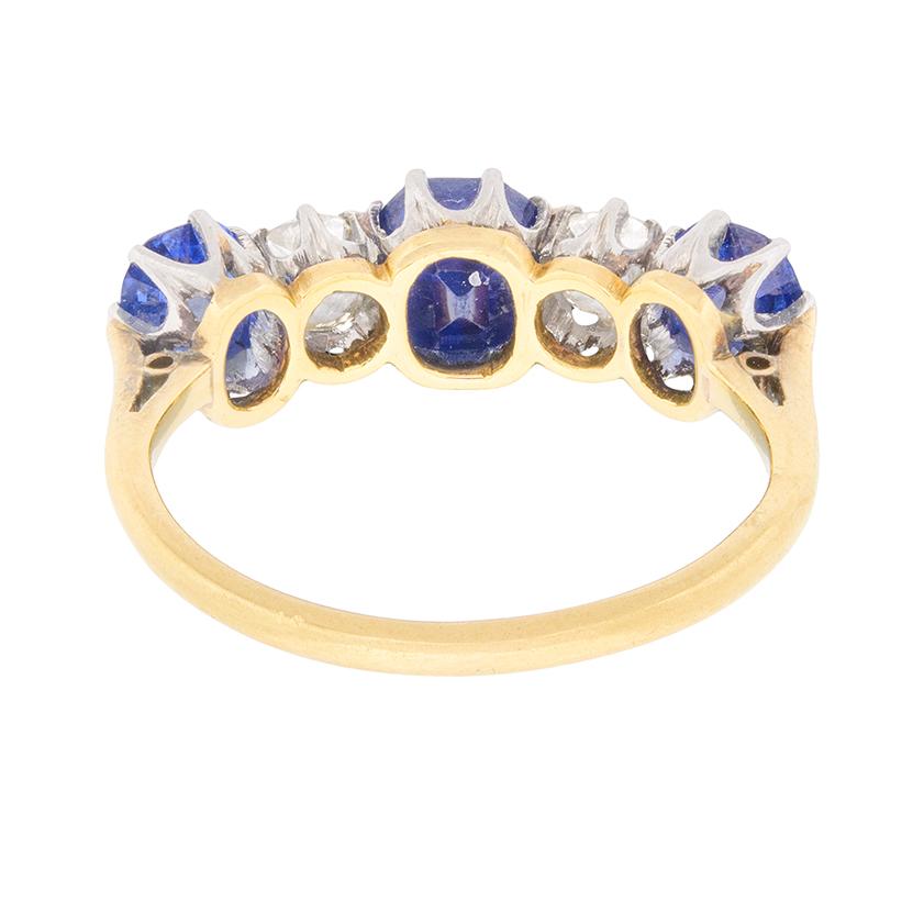 Late Victorian Sapphire and Diamond Five-Stone Ring, circa 1900s In Excellent Condition In London, GB