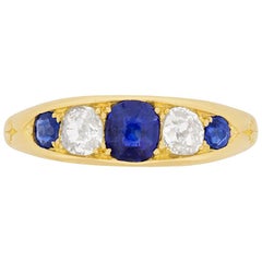 Late Victorian Sapphire and Diamond Five-Stone Ring, circa 1900s