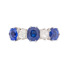 Late Victorian Sapphire and Diamond Five-Stone Ring, circa 1900s