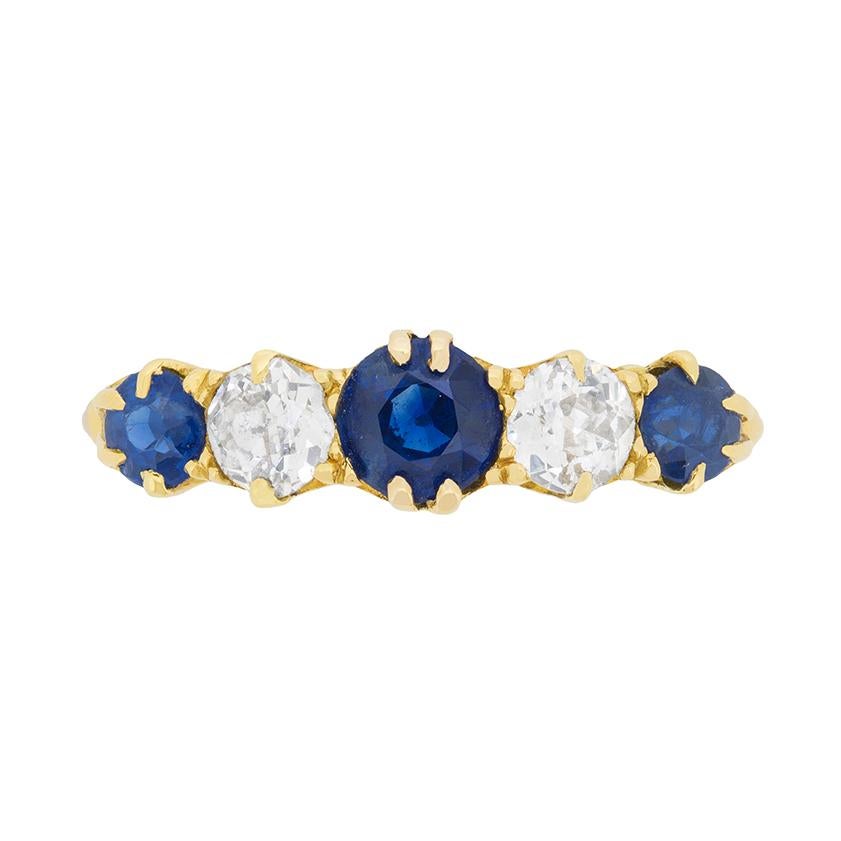 Late Victorian Sapphire and Diamond Five-Stone Ring, circa 1900s