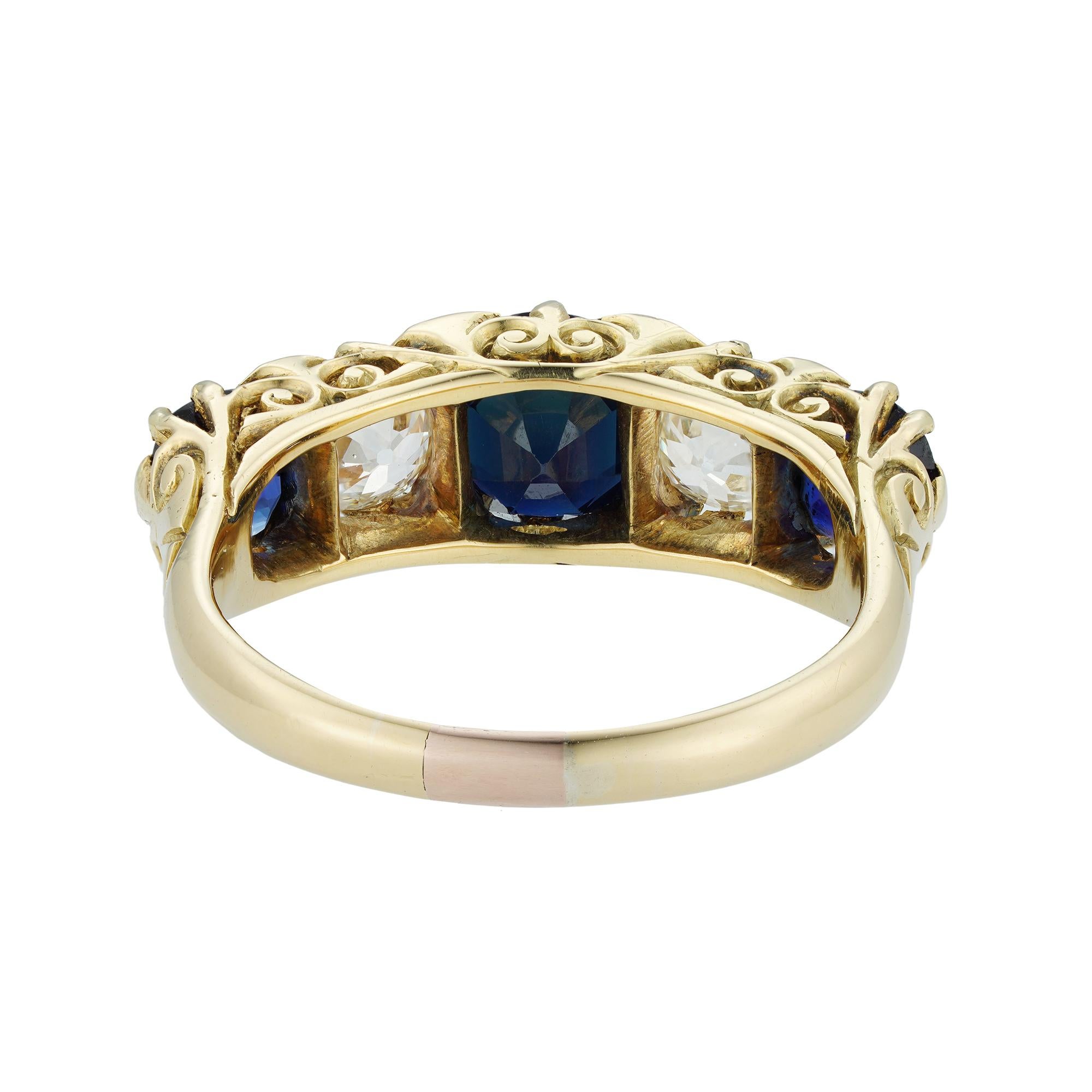 Brilliant Cut Late Victorian Sapphire and Diamond Five-Stone Ring