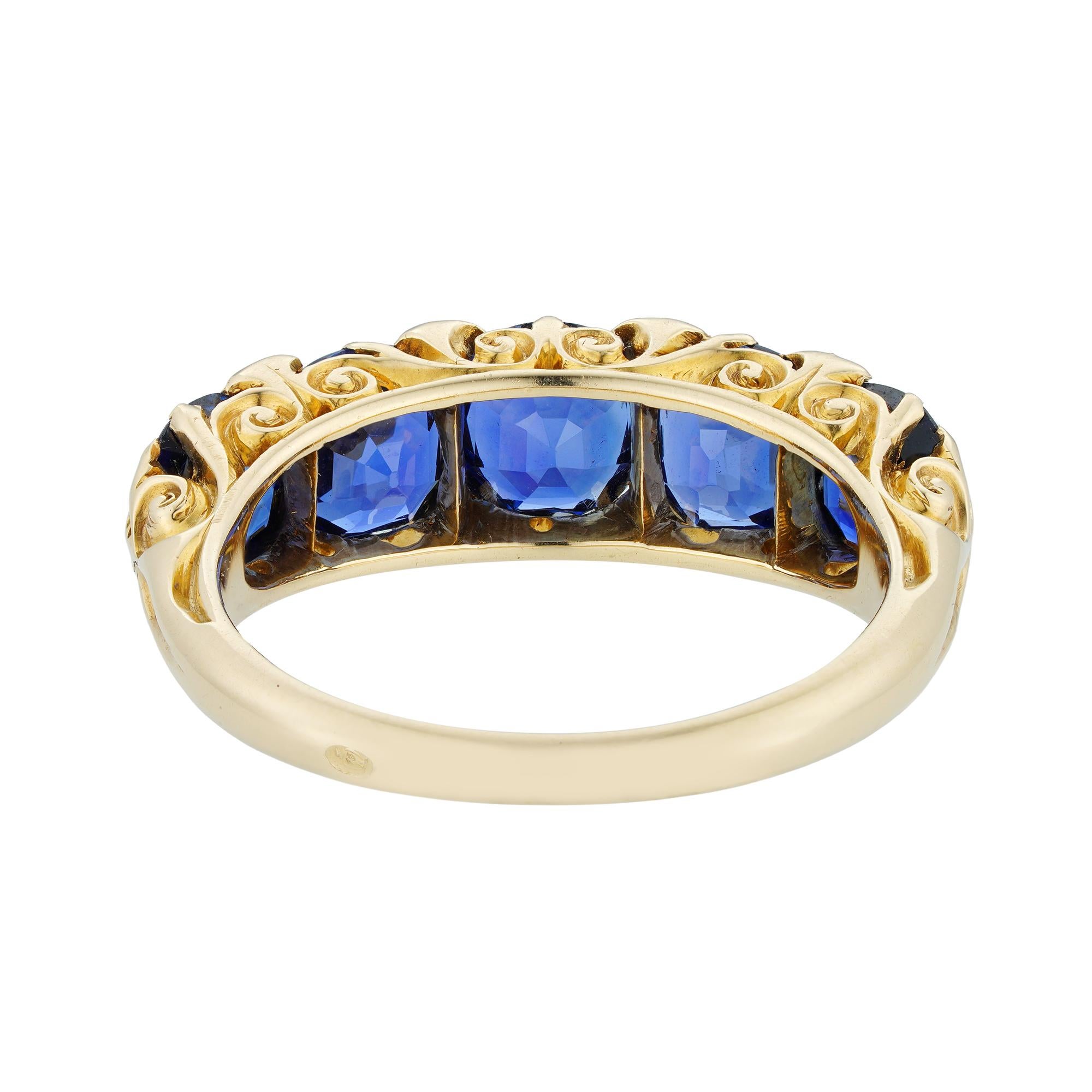 Old Mine Cut Late Victorian Sapphire and Diamond Five-Stone Ring