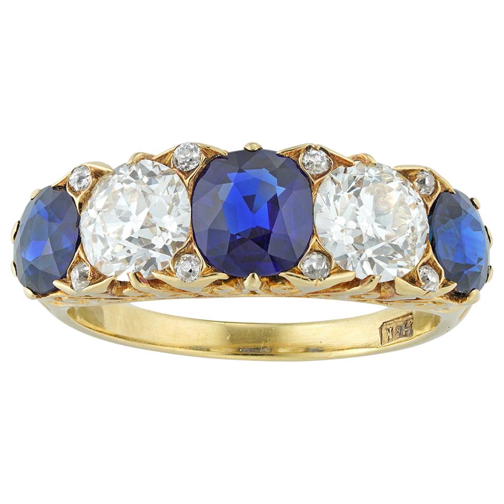 Late Victorian Sapphire and Diamond Five-Stone Ring