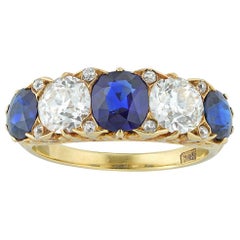 Late Victorian Sapphire and Diamond Five-Stone Ring