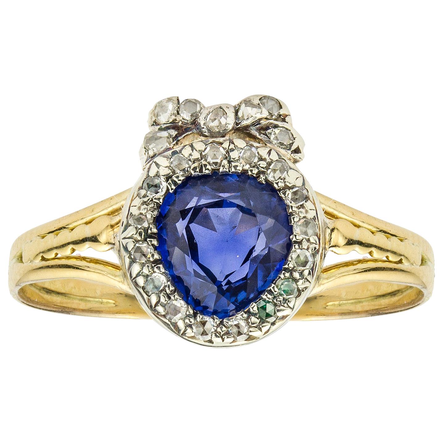 Late Victorian Sapphire and Diamond Heart Ring