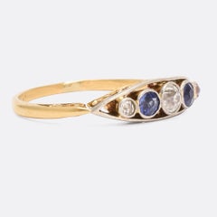 Late Victorian Sapphire Diamond Boat Ring