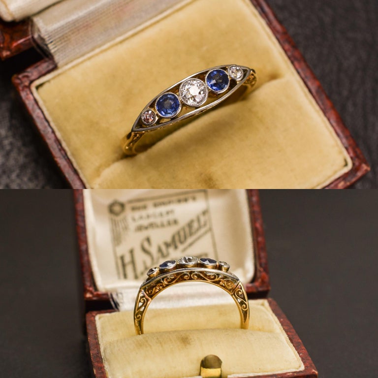 Late Victorian Sapphire Diamond Boat Ring at 1stDibs victorian boat ring