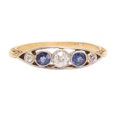 Late Victorian Sapphire Diamond Boat Ring